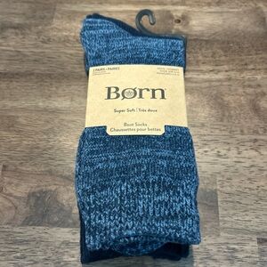 Born Mens 2 Pairs Super Soft Blue Boot Socks Shoe Size 6-12 Polyester Blend NWT